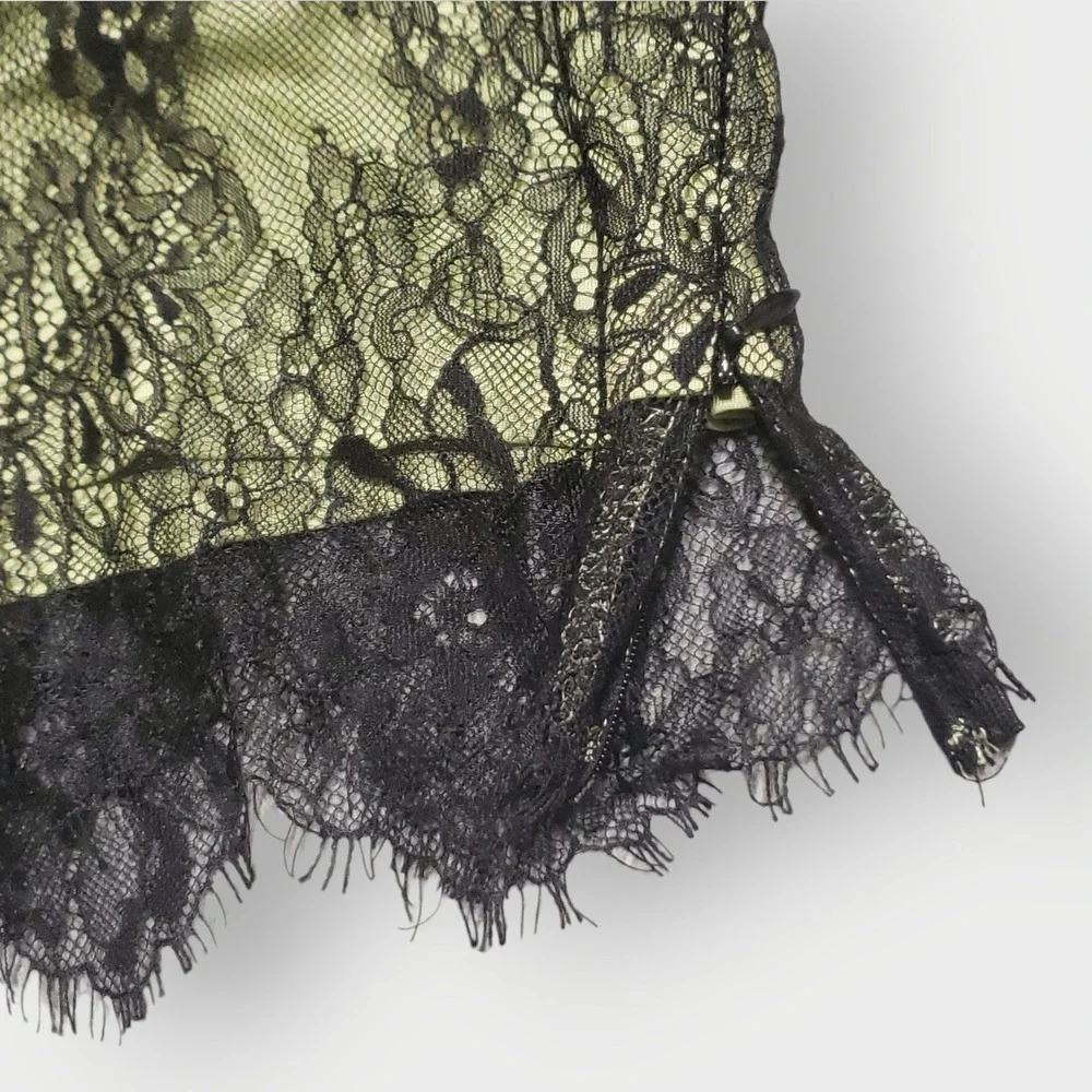 Cider Green Black Lace Flare Long Bell Sleeve Crop Top Fairycore Goth Large - Picture 7 of 12